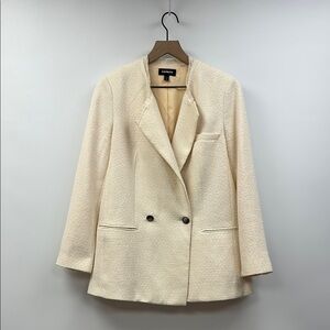 Express Boucle Tweed Double Breasted Relaxed Blazer Jacket Preppy Cream Medium